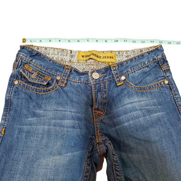 Iron Horse Jeans Straight Leg Denim Contrast Stitching Women's 4 Long Mid Wash - Picture 9 of 16